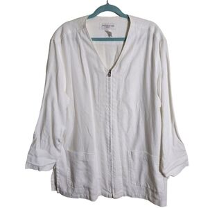 Jones New York Vintage 90s White Full Zip Linen Tunic Jacket Size L